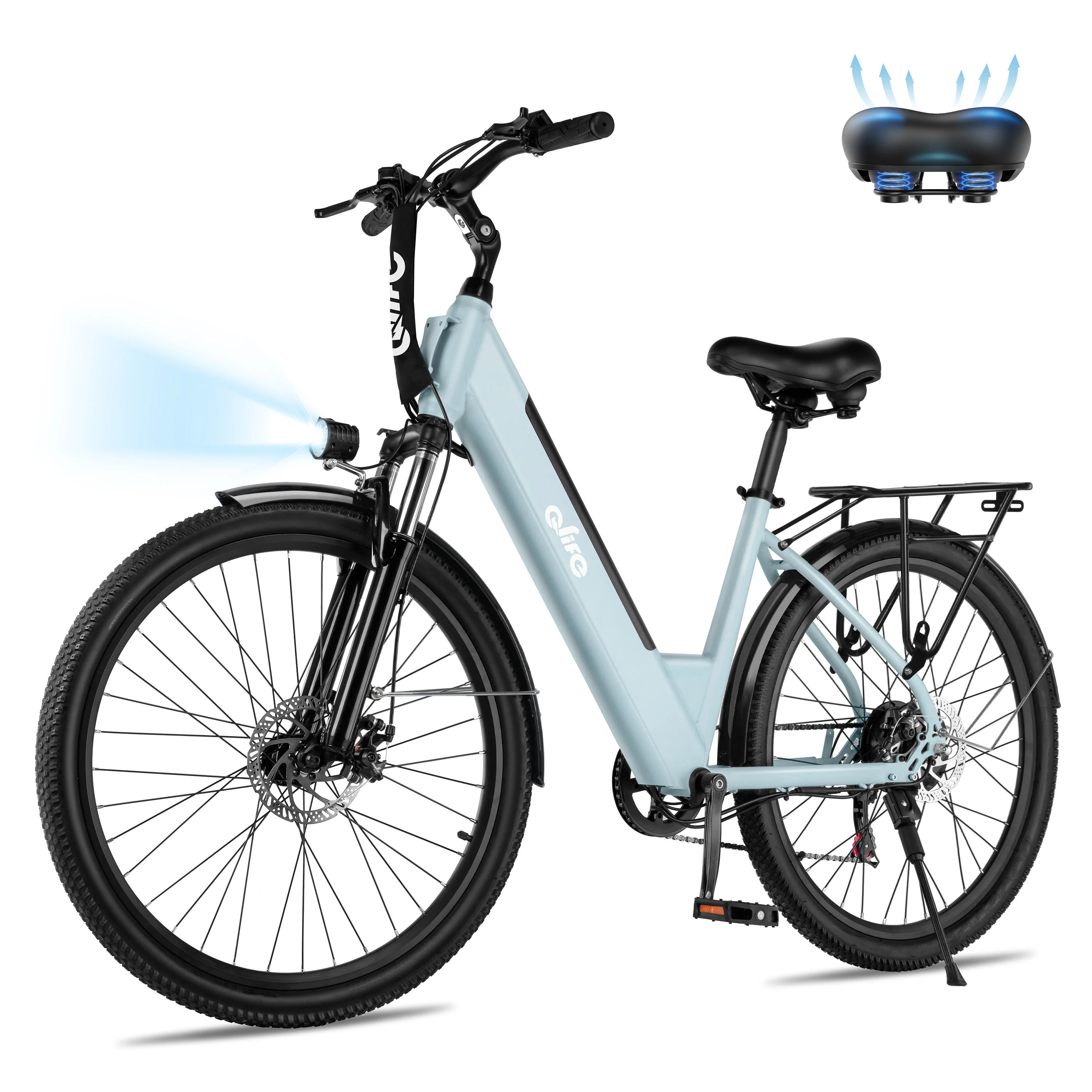 Qlife Cityone  St Electric Bike for Woman, Peak 1200W Motor 48V Battery, 25MPH 55 Miles, 26“ Step-Thru Electric Bicycle, 7-Speed Commute E-Bike image 3