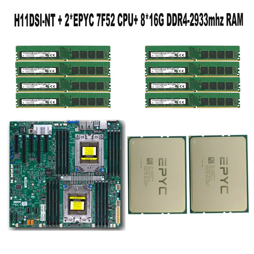 placa mae para supermicro h11dsi nt sp3 cooler x epyc 7f52 16c processador 32t cpu 8x16gb 128gb ddr4 memoria ram 2933mhz 01