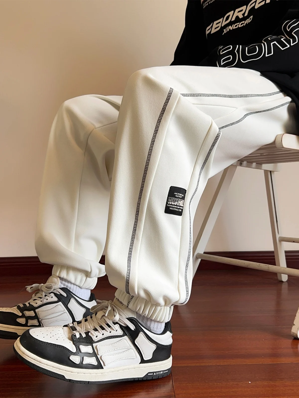 

American Retro Casual Pants Men's Spring Autumn Loose Sports Trousers Wide Leg Cuffed Leisure Pants Design Sense Label