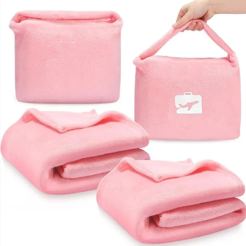 Portable Travel Blanket 2 in 1 Pillow Blanket with Pocket for Airplane Nap Blanket Compact Packable Flight Car Pillow Blue