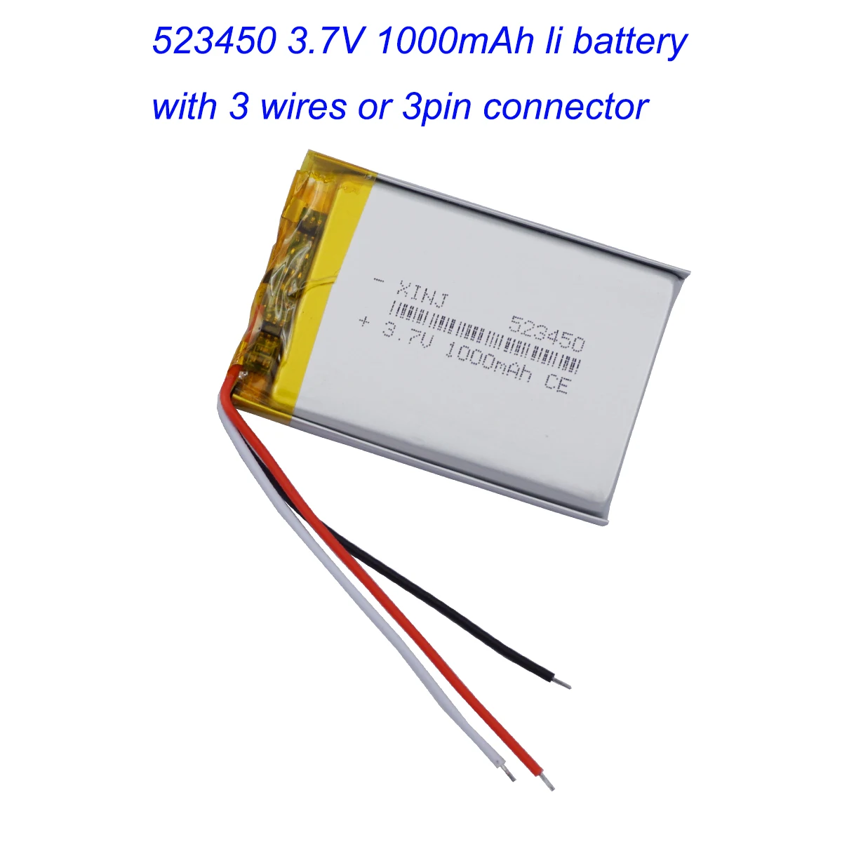 3.7V 1000mAh 3.7Wh Li-Polymer Rechargeable Li Lithium-ion Battery 523450 JST 3Pin NTC Thermistor 3-Wires For GPS Camera Dashcam