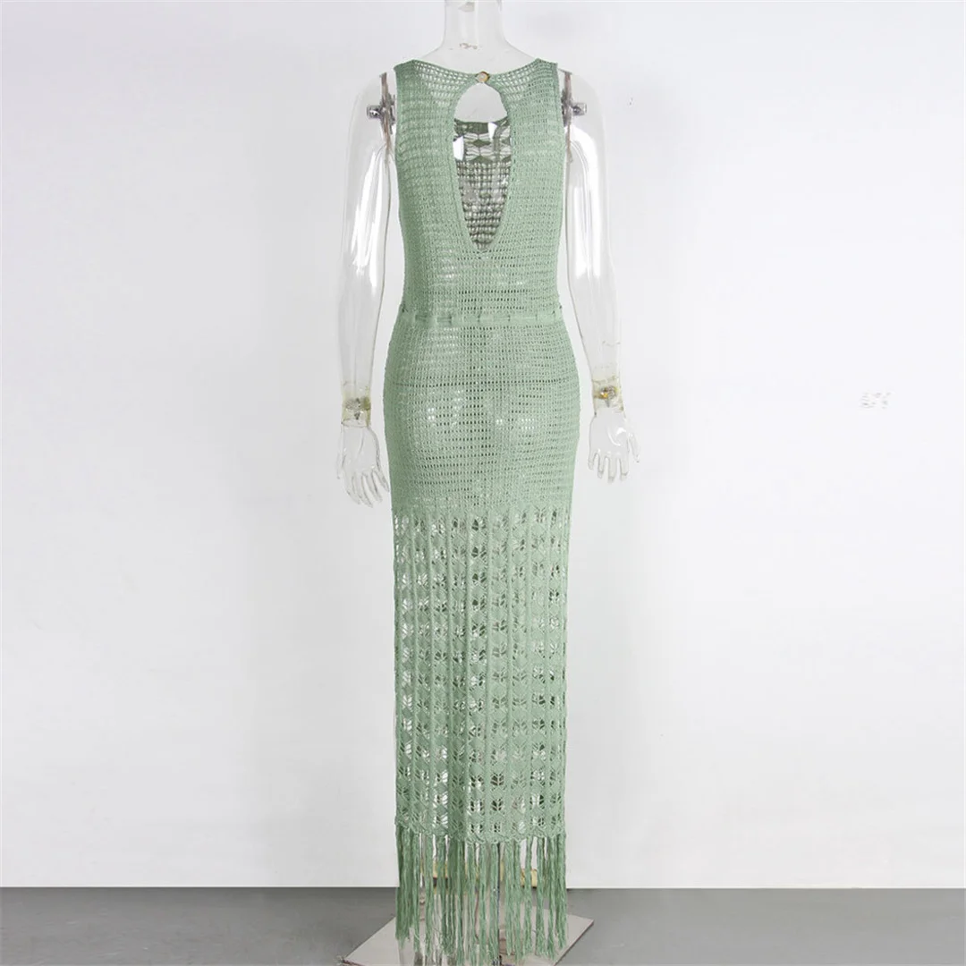 S-XL Sexy Ausgeschnittenes Fransen-Strickkleid, Häkel-Tunika, Strandkleid, Strandmode, Strandüberwurf, Damen V3802 – Detail 18