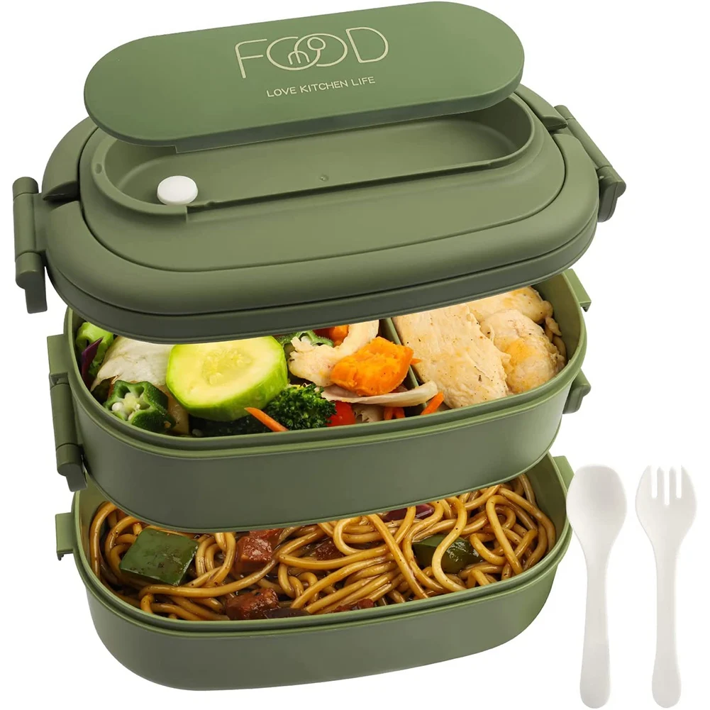 Lunch Box, Bento Box a tenuta stagna per bambini Adulti, Set di posate Bento Box, per bambini Uomini Donne Adulti Scuole di lavoro Verde