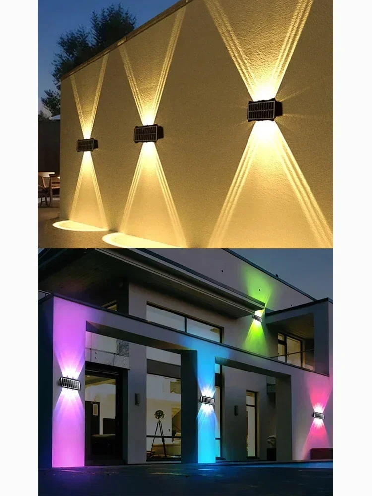 Solar-LED-Wandleuchte für den Außenbereich, wasserdicht, Veranda-Lichter, oberer unterer Scheinwerfer, solarbetriebene Straßenlaterne für Balkon, Innenhof, Garten