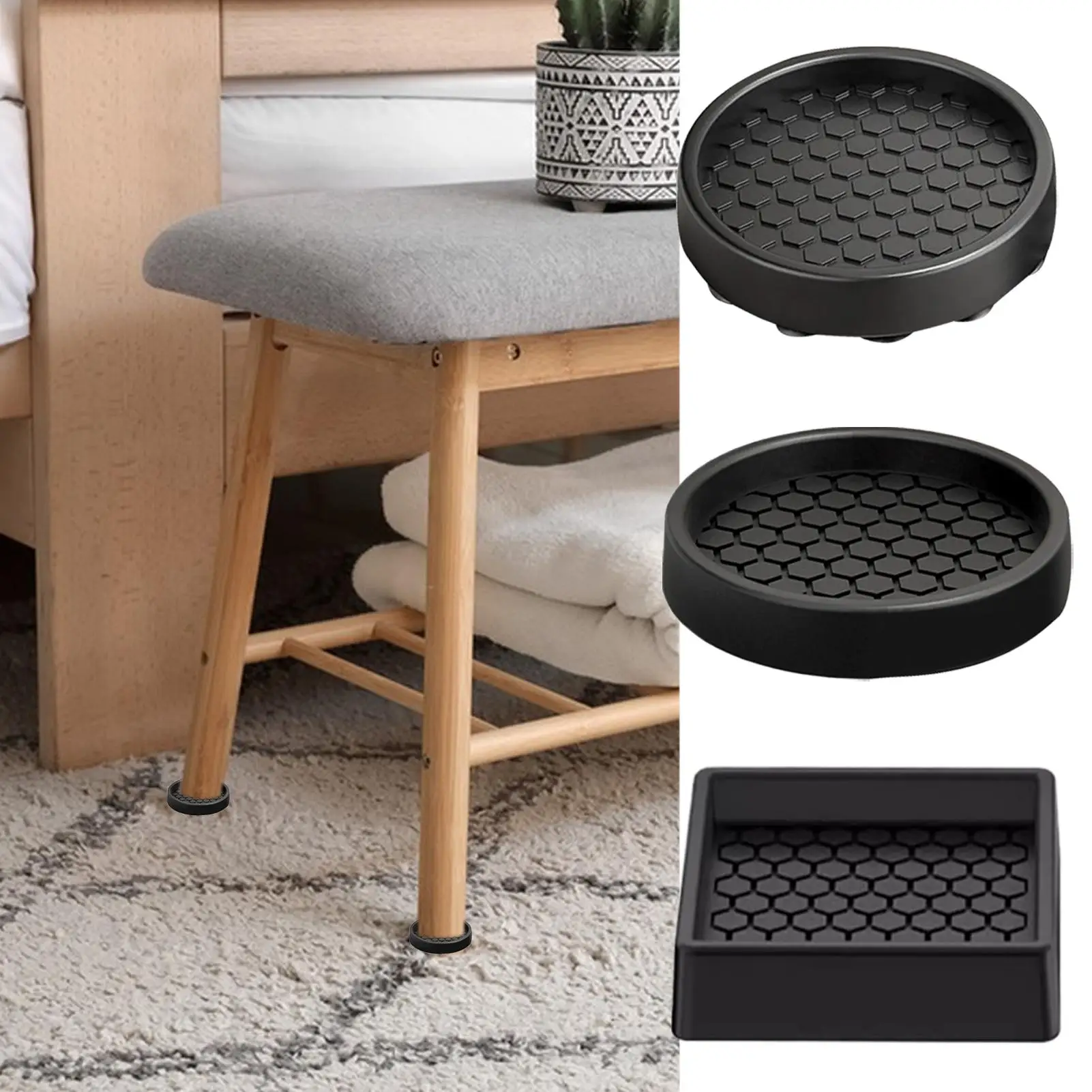 4PCS Furniture Pads Non Slip Silicone Caster Cups Anti-Skid Floor Protectors For Hardwood Floors, Chair, Table, Bed, Couch