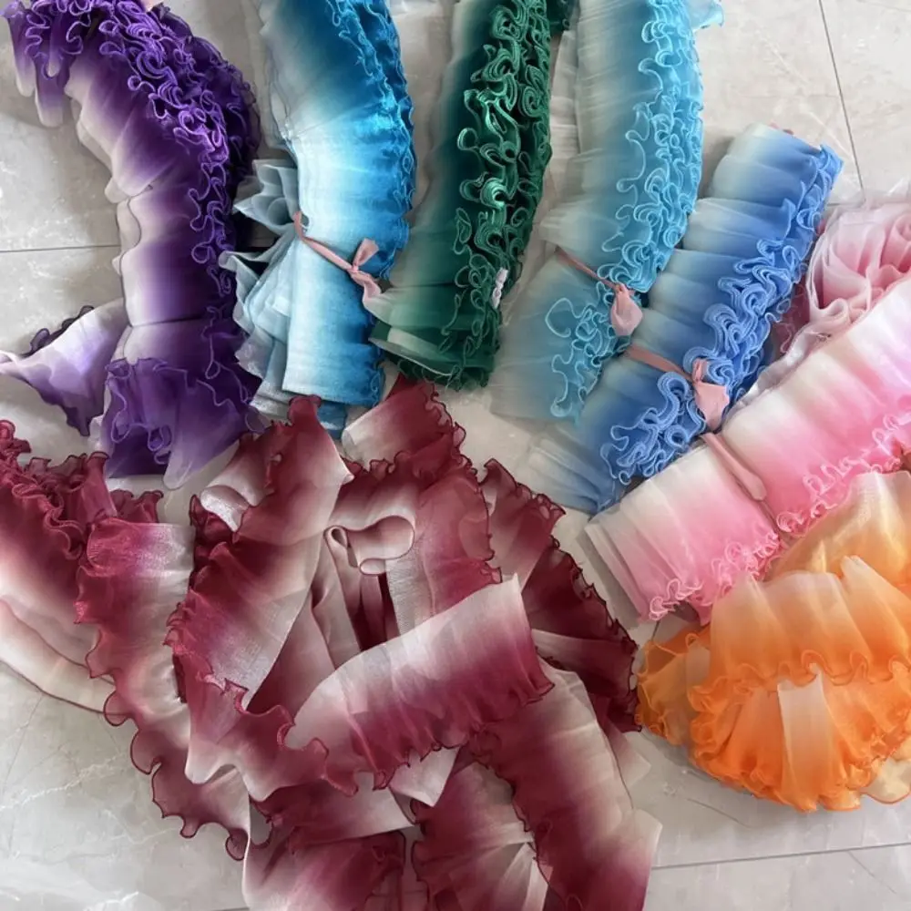 

2 ярда кружевной ткани с оборками и волнистым краем, ширина 12 см, градиентный цвет, плиссированная сетчатая органза, оборки для платьев, аксессуары для рукоделия, шитья и DIY-проектов