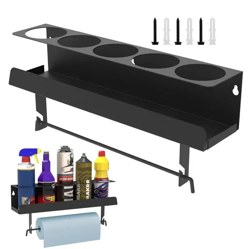 

5-Hole Wall Spray Can Rack Paint Bottle Holder Spray Can Holder with Heavy Duty Underframe for Paint Bottle Paper Towel Aerosol