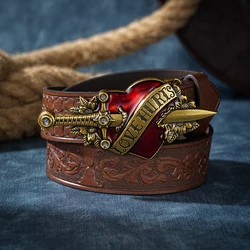 A casual, individual and retro belt, Western-style clothing accessory, metal buckle, PU belt, suitable for both men and women