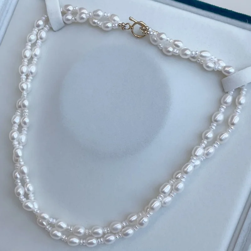 

Freshwater Pearl Necklace Multi-Layer Braided Small Rice Beads