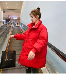 2024 New Winter Clothes OverSize Oversize Zipper Parkas Drawstring Cotton-padded Coats Loose Pregnant Women Jackets Warm Coat