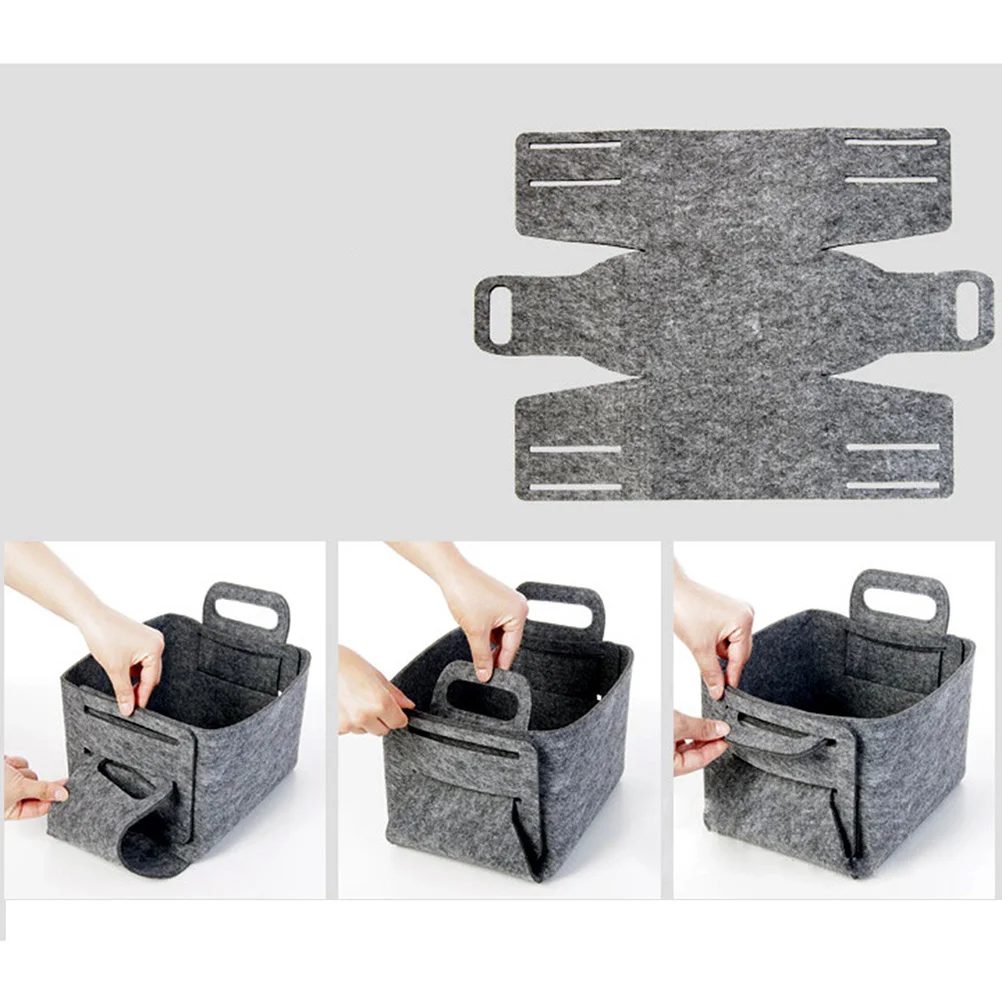 

Foldable Felt Storage Basket Medium Grey Handles Sundries Organizer Clothes Laundry Storage Box for Bedroom Bathroom