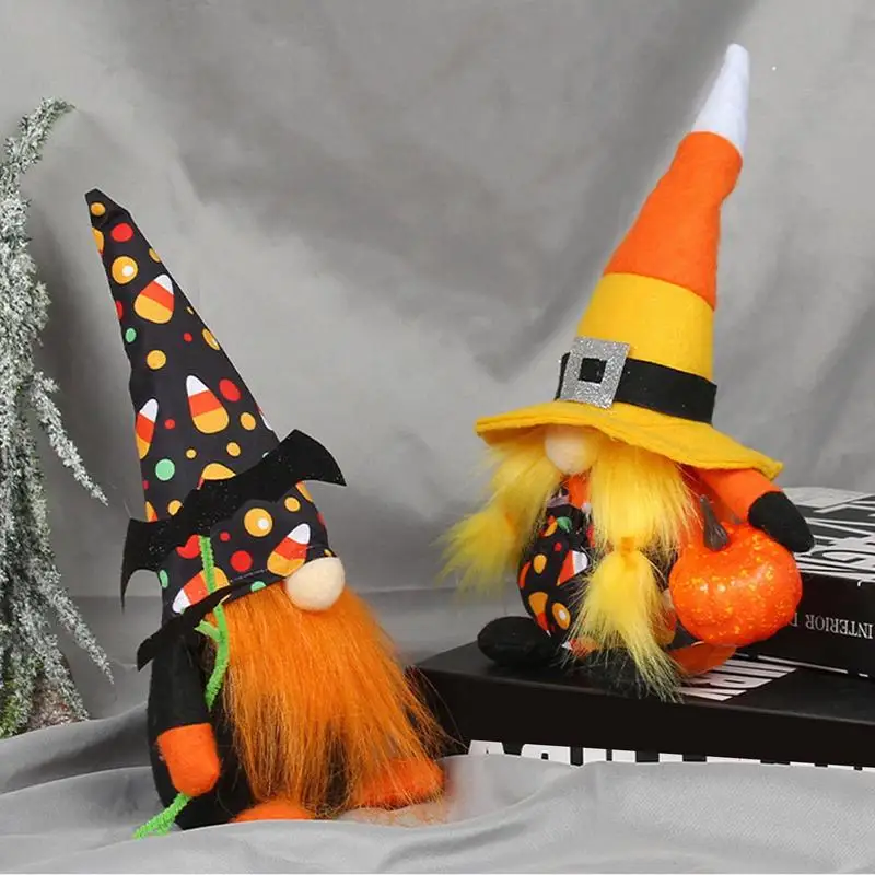 Halloween Plush Tomte Swedish Nisse Scandinavian Plush Bat Pumpkin Design Handmade Dwarf Home Ornaments Halloween Themed Gnome