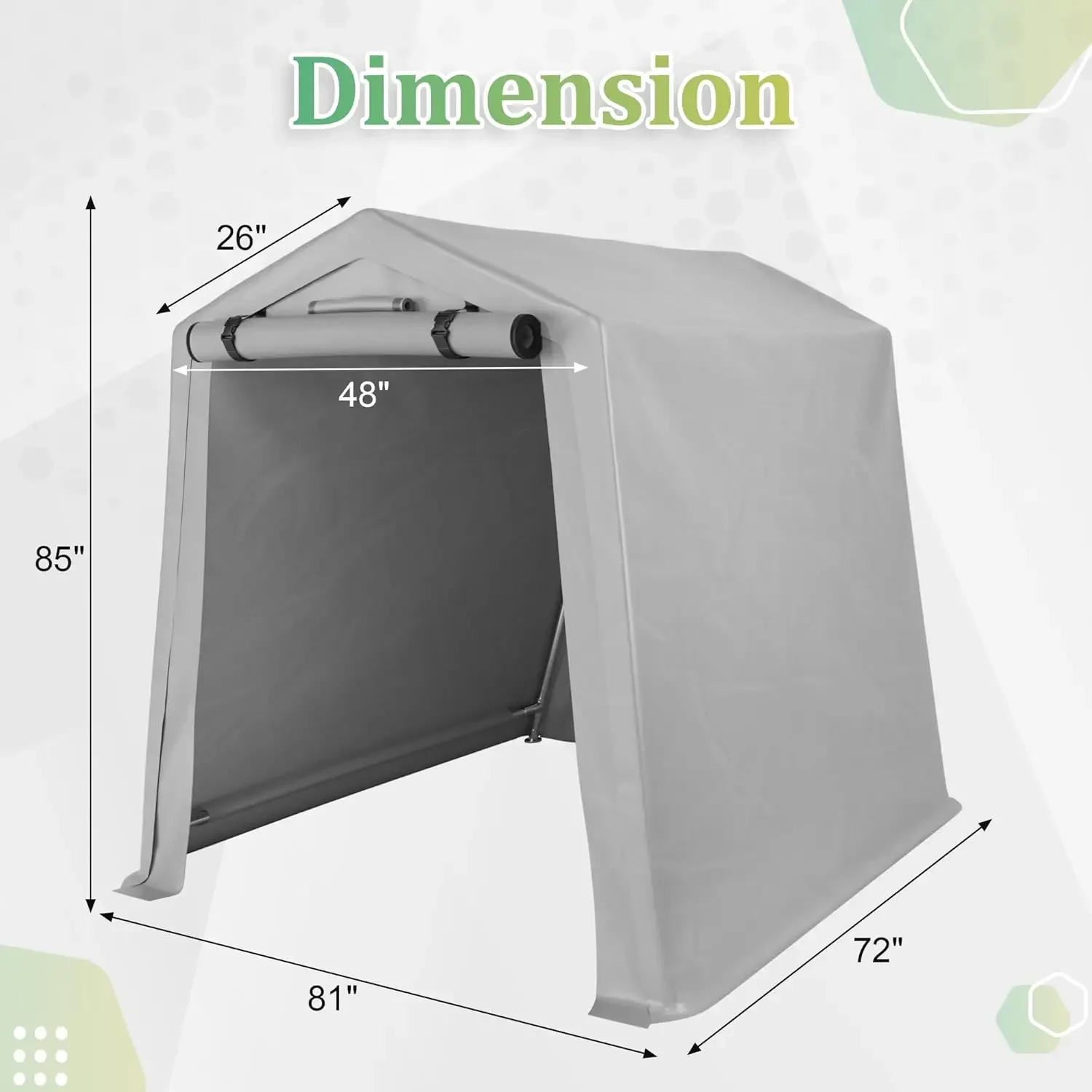 Cobertizo de almacenamiento de 6x6 pies, refugio portátil de alta resistencia para exteriores, cochera de cremallera con puerta enrollable para bicicleta, motocicleta