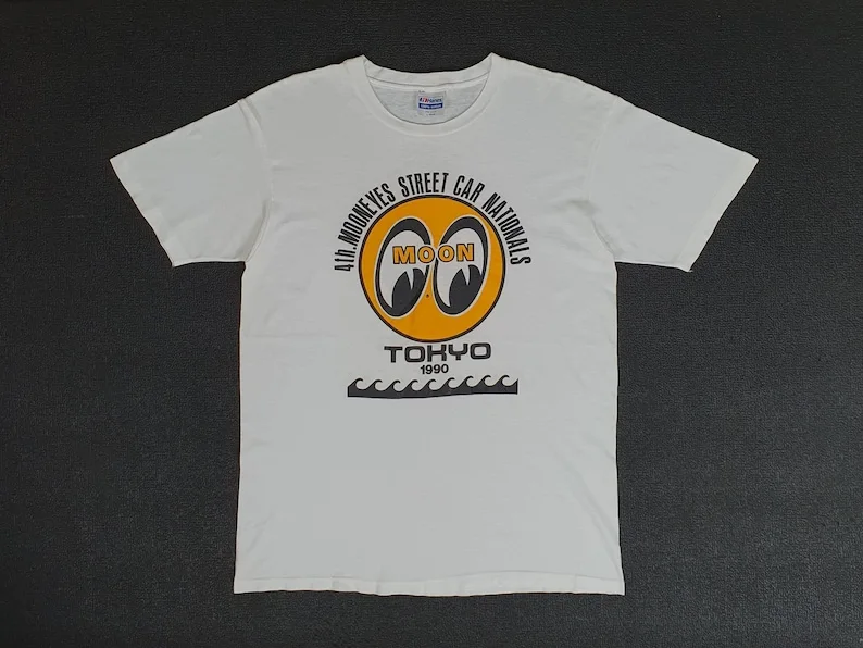 Vintage 1990 MOONEYES Tokyo 4th Street Car National T shirt size L 90s Japanese subculture Bōsōzoku kanjozoku lowriders tee