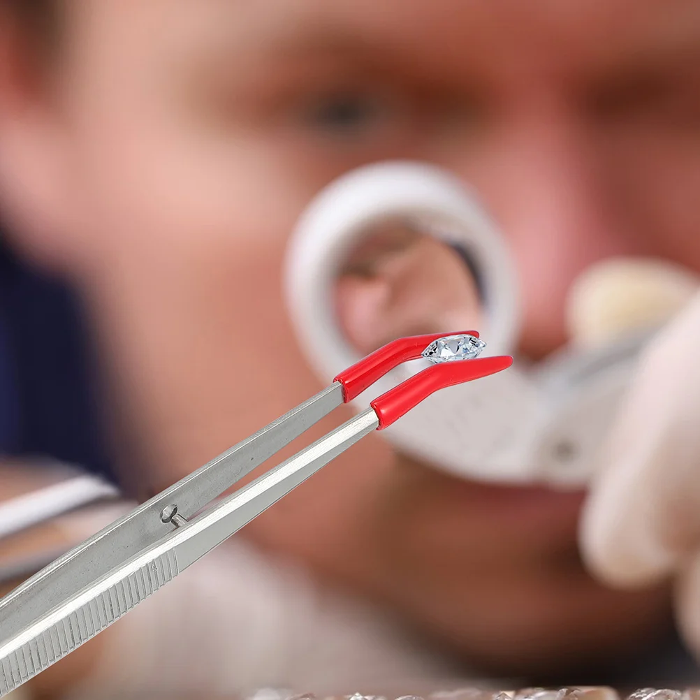 4 pezzi pinzette in acciaio inossidabile punta in gomma gomito dritto punta larga antigraffio per gioielli artigianali laboratorio timbro riparazione uso domestico