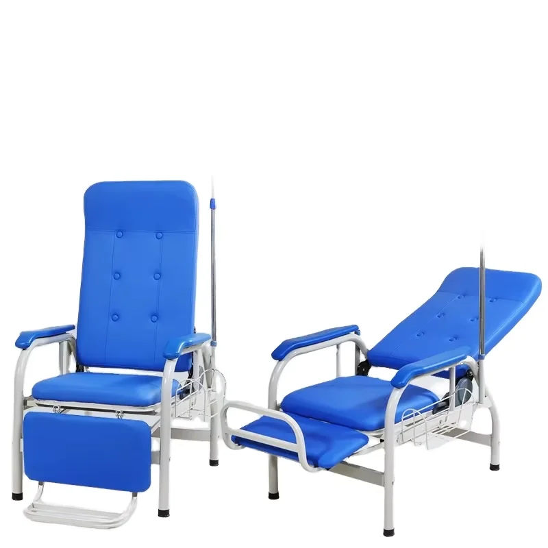 Hot Sale Hospital Infusion Chair with IV Pole Foldable Steel Material Mediterranean Design for Commercial Use