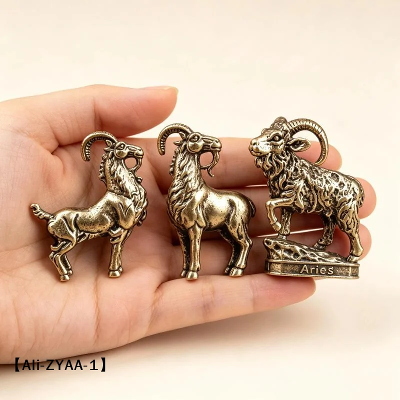 【A】Mini Vintage Zinc Alloy Animal Goat Figurines Statue Home Decor Vintage Handcrafted For Desk Ornament