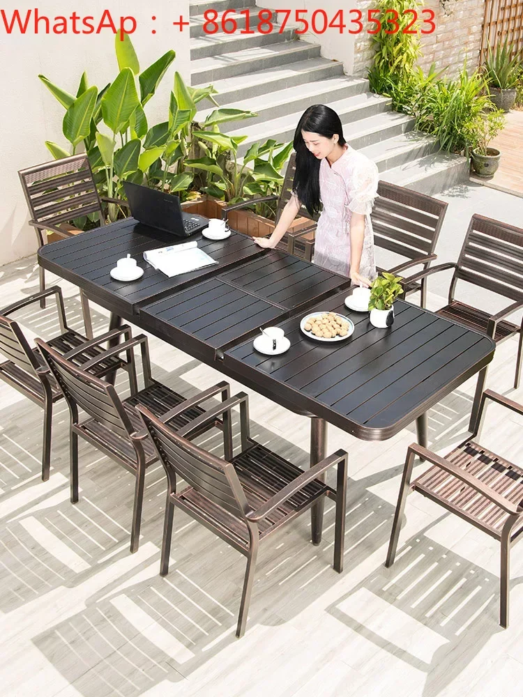 

Outdoor aluminum alloy tables and chairs, courtyard garden, leisure European villa, cast aluminum terrace, retractable table