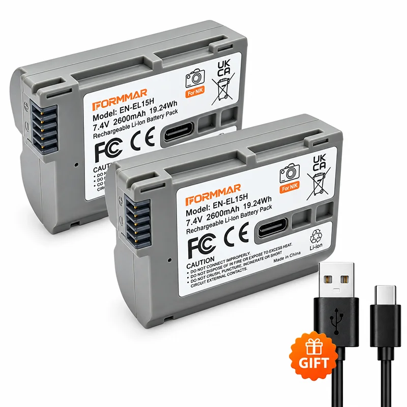 EN-EL15H EN-EL15C Battery 2600mAh 7.4V USB-C Rechargeable Camera Battery for Nikon Z8 Z7 Z7II Z6 Z6II Zf D850