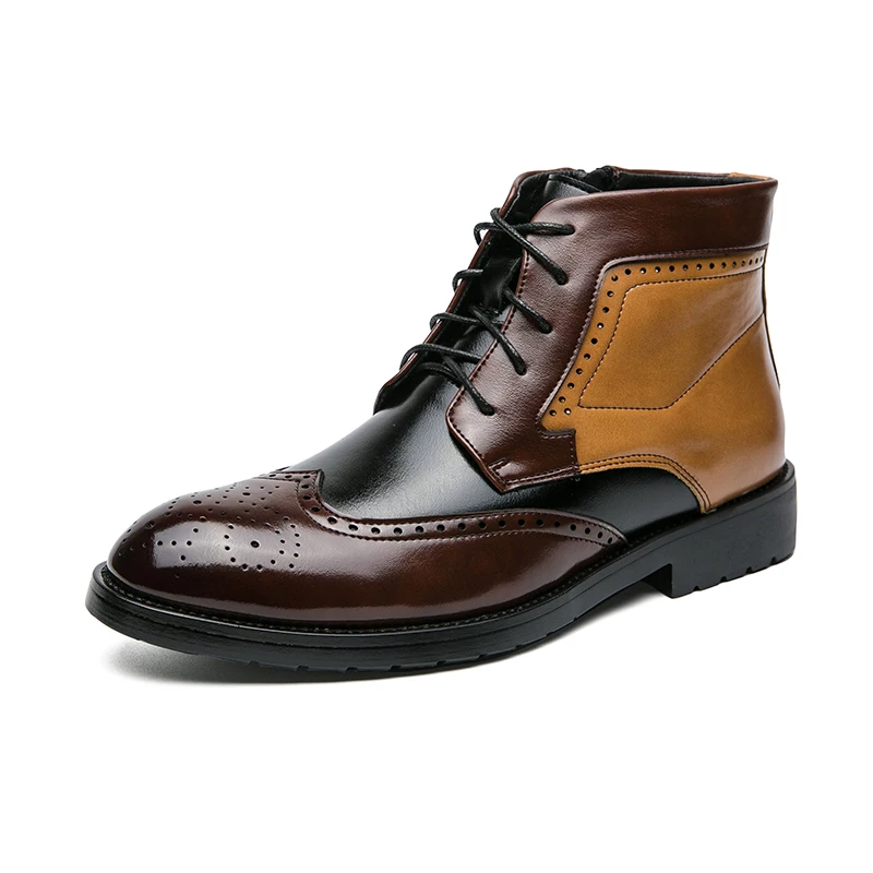 Luksusowe markowe buty męskie moda na co dzień wysokie buty Oxford formalne buty Chelsea buty blokujące kolory skórzane sznurowane buty — zdjęcie 2