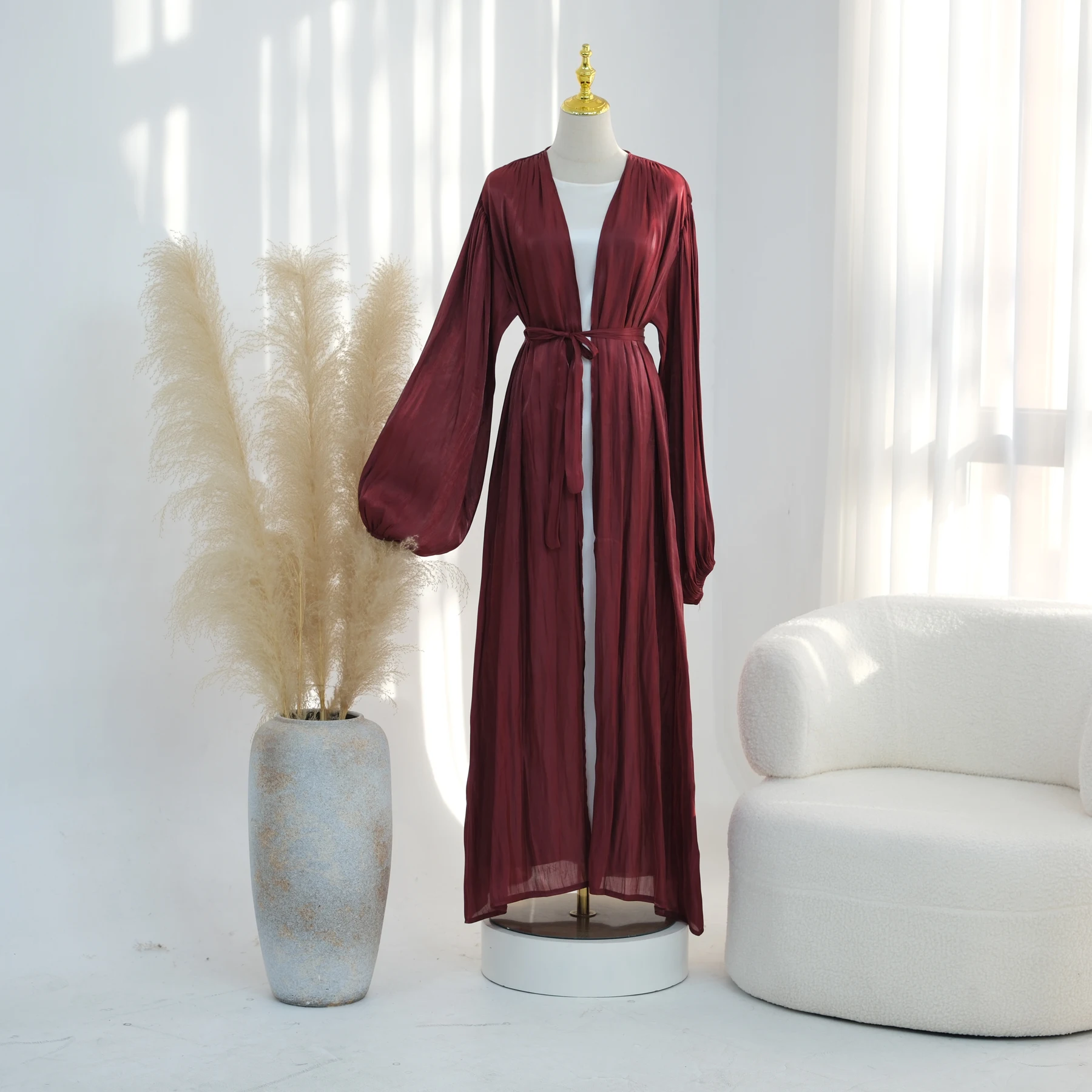 

Ramadan Eid Evening Party Long Balloon Sleeves Shiny Kimono Abaya for Muslim Women (No Inner Dress), Dubai Turk Islam Clothing