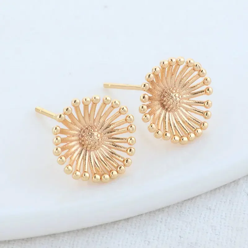 6PCS 12MM 14K Gold Color Brass Flower Shape Stud Earrings Pins Earrings Jewelry Making Supplies Diy Findings Accessories