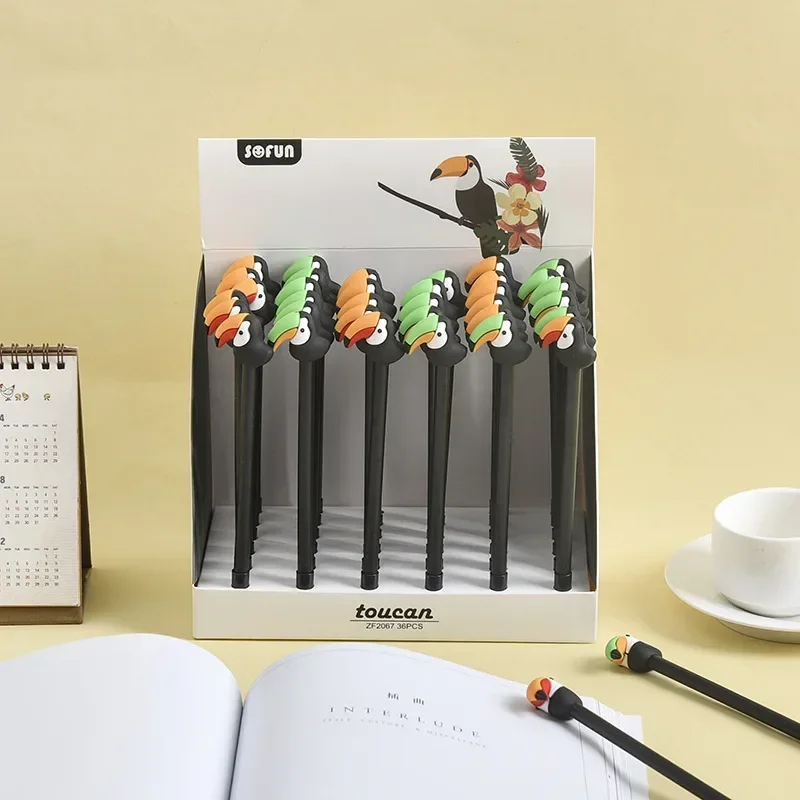 A 36PCS Giant Beak Bird Intermediate Pen Soft Glue Creative Animal Modeling Gel Pen Student Water Pen Wholesale