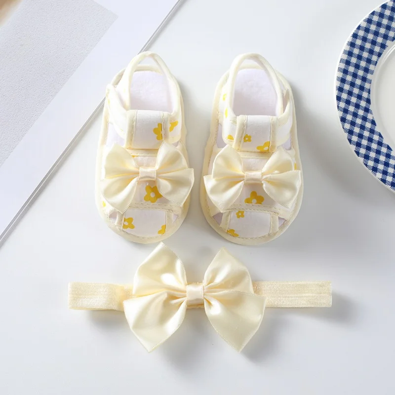 Newborn Baby Shoes Headband Set Cute Bowknot Anti Slip Toddler Infant First Walker Soft Sole Red Baby Girls Newborn Shoes 0~18M