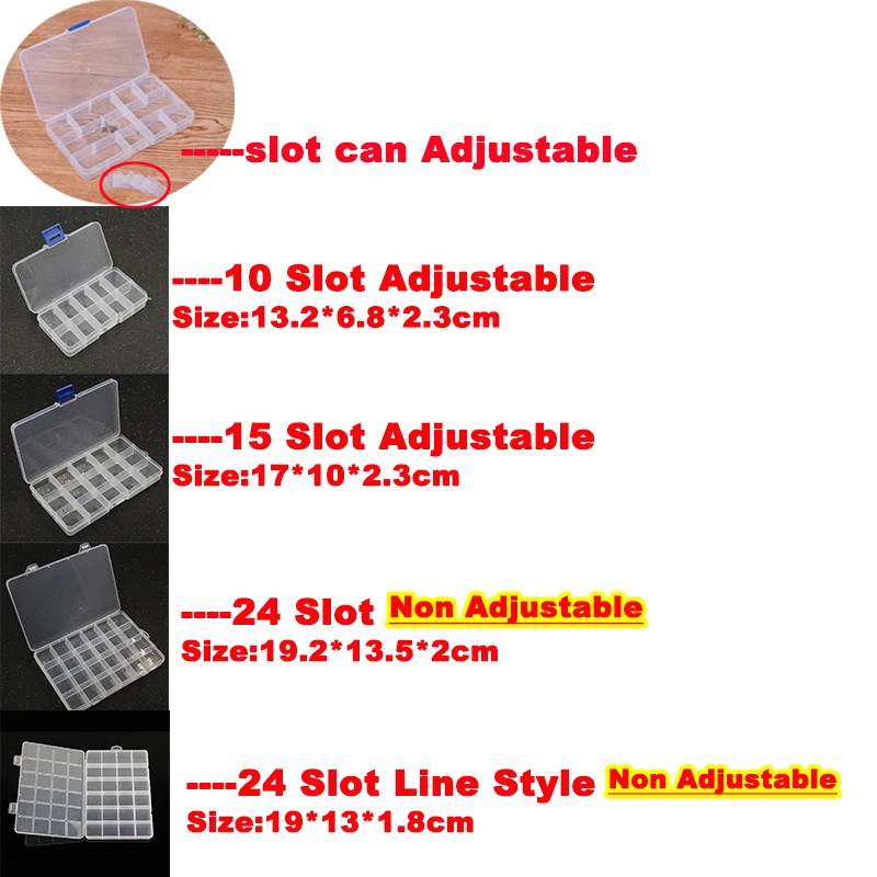5PCS Clear Plastic Jewelry Organizer Box with Snap Lid 15/24 Grid DIY Accessories Storage Case for Crafts Display Holder