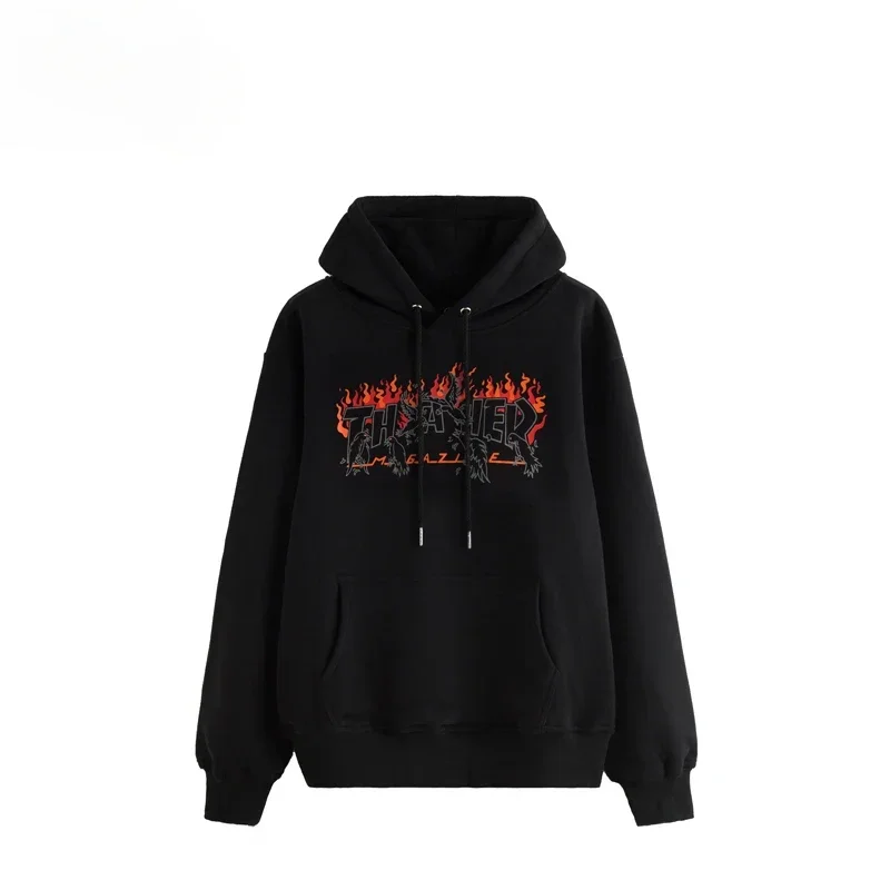 2025Autumn and Winter Trend Brand THRASHER Flame Printing Hooded Sweater Street Trend Brand Fleece Warm Men's and Women's Jumper