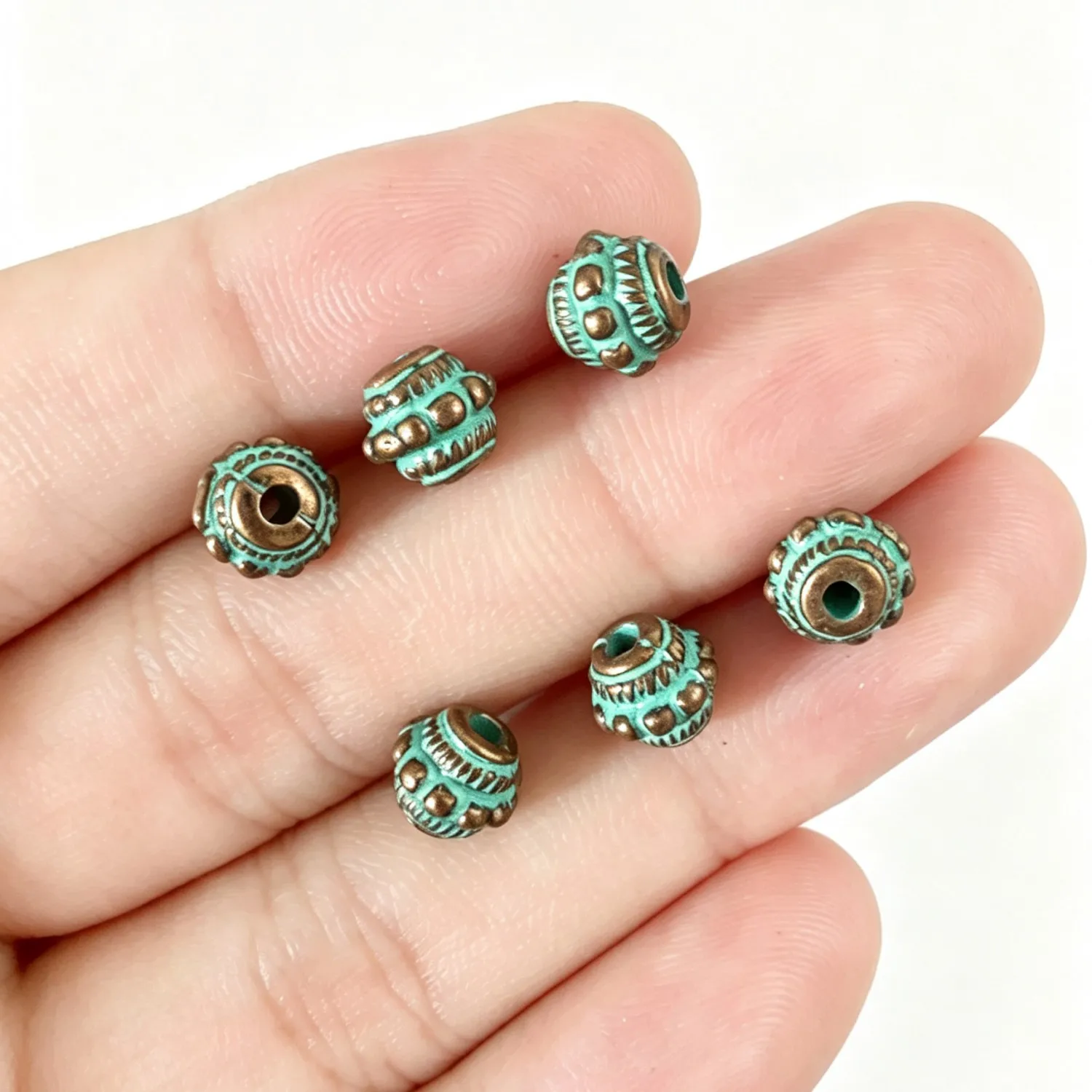 30Pcs 7.5×6.5mm Zinc Alloy Antique Red Copper with Blue Wash Round Pumpkin Spacer Beads DIY Jewelry Accessories H5290