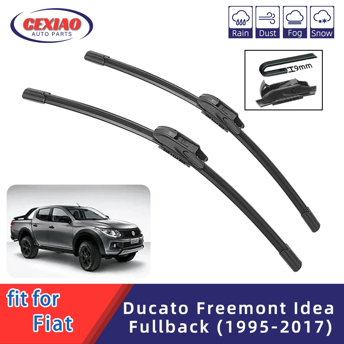 For Fiat Ducato Freemont Fullback Idea Front Windshield Wiper General Motors Multifunctional Double Rubber Strip Wiper Wholesale