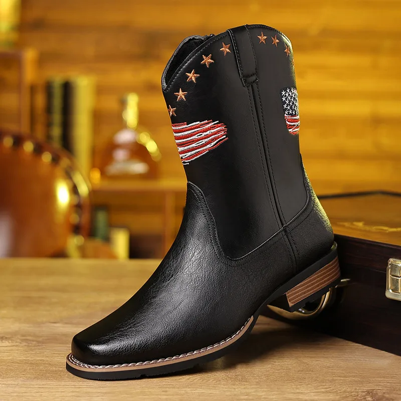 Brand Men High Boots New Embroidery Retro Handmade Mens Boots Western Cowboy Pointed Toe Boot Hand Stitching Outdoor Men's Shoes