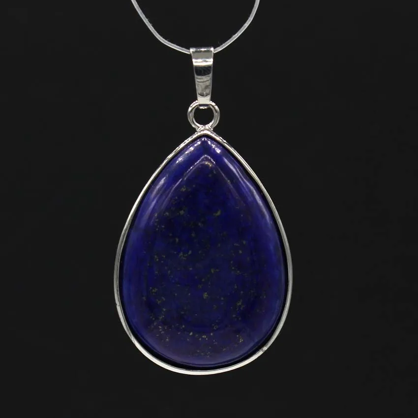Natural Lapis Lazuli Water Drop Stone Pendant For Women Necklace DIY Silver Plated Teardrop Pendant Fashion Jewelry No Chain