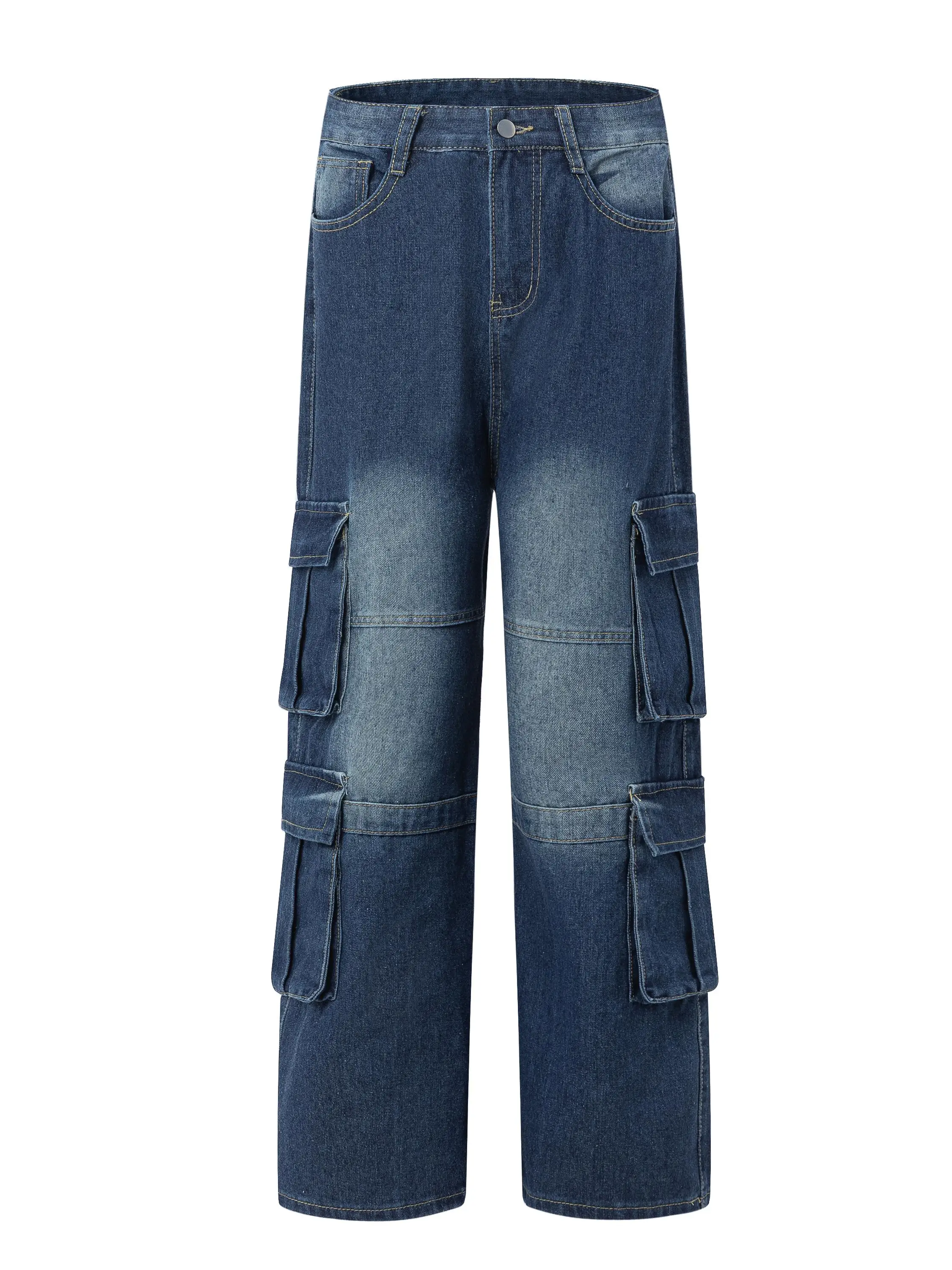 

Джинсы AJEM в американском ретро-стиле, мужские, прямые, широкие, в пол, модные, с эффектом потертости