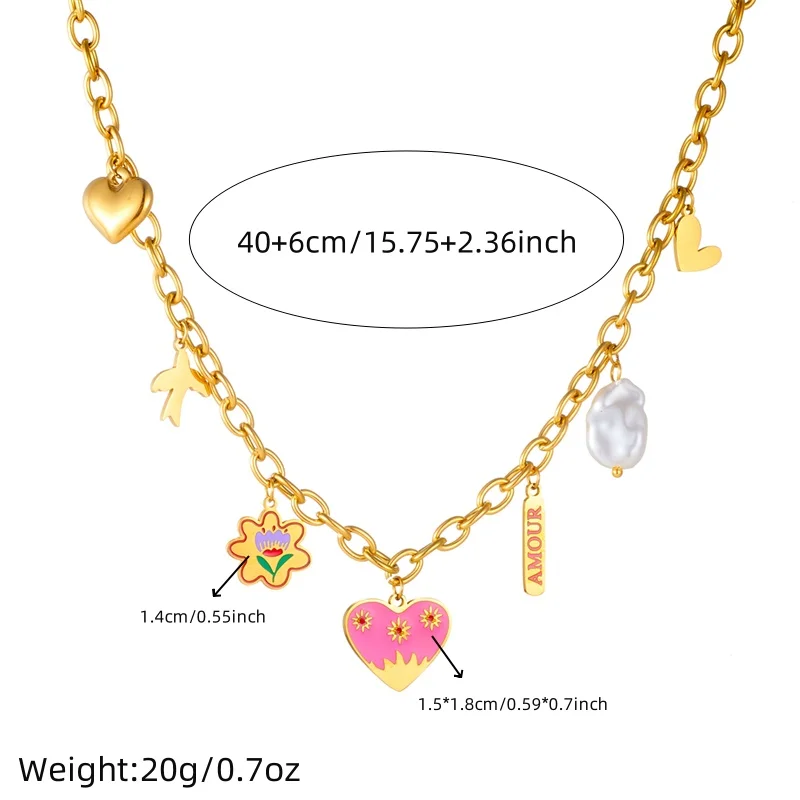 LAMENGLY 316l Stainless Steel Heart Flower Pendant Necklace For Women Trendy Romantic Girl Clavicle Chain Valentine\'s Day Gifts