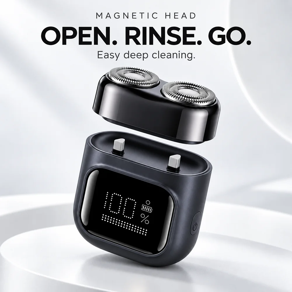 Mini Portable Electric Shaver USB Rechargeable, Digital Display Waterproof Razor, Travel Grooming Tool For Men