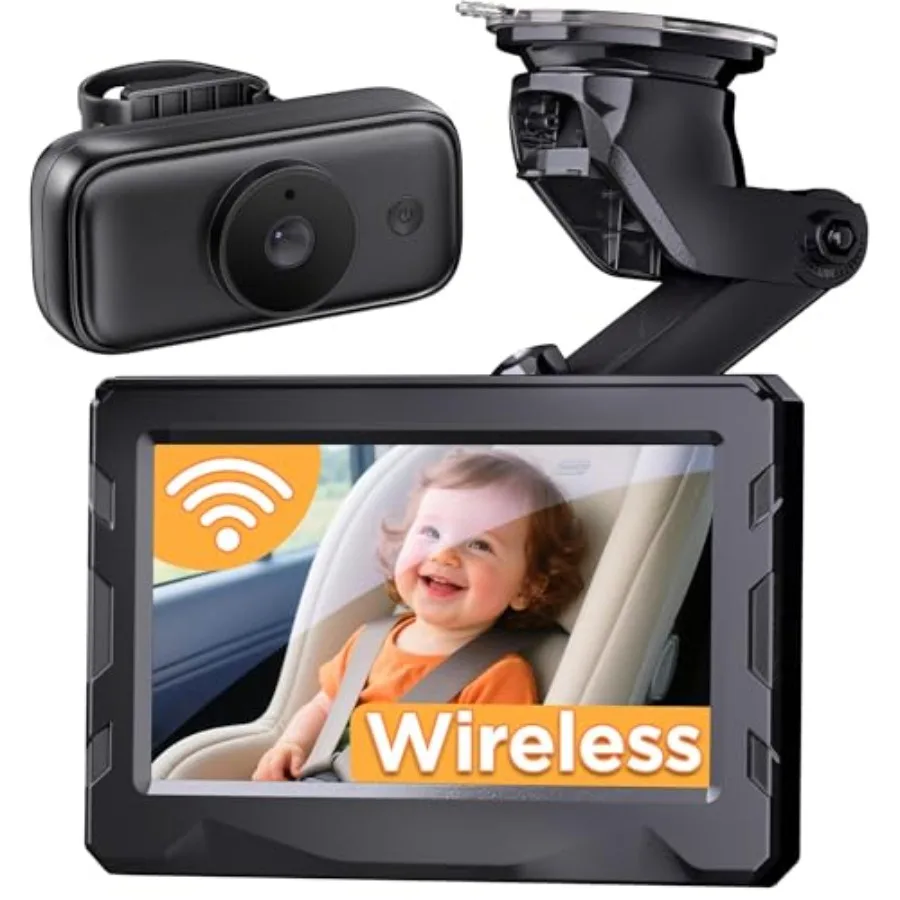 

Wireless Baby Car Camera 40 Hours Rechargeable 4.3'' 1080P HD Night Vision 360 Rotating Back Seat Monitor with Auto Sleep Newbo