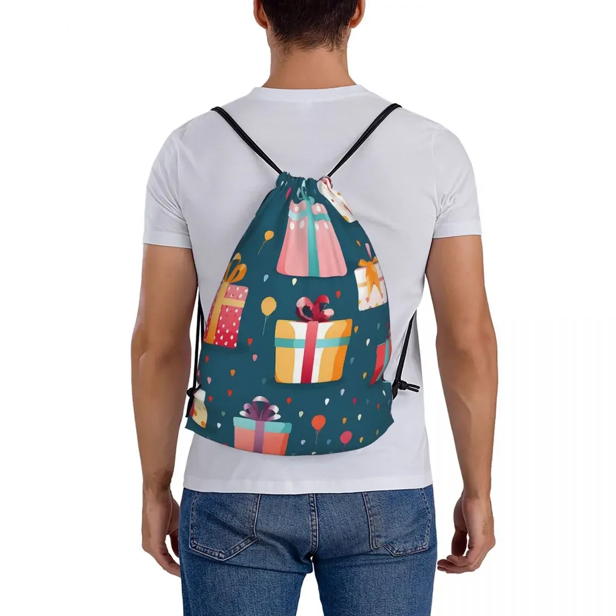 Mochilas con patrón de celebración de fiesta de feliz cumpleaños, bolsas con cordón portátiles, paquete de cordón, bolsa de artículos diversos, bolsa de libros