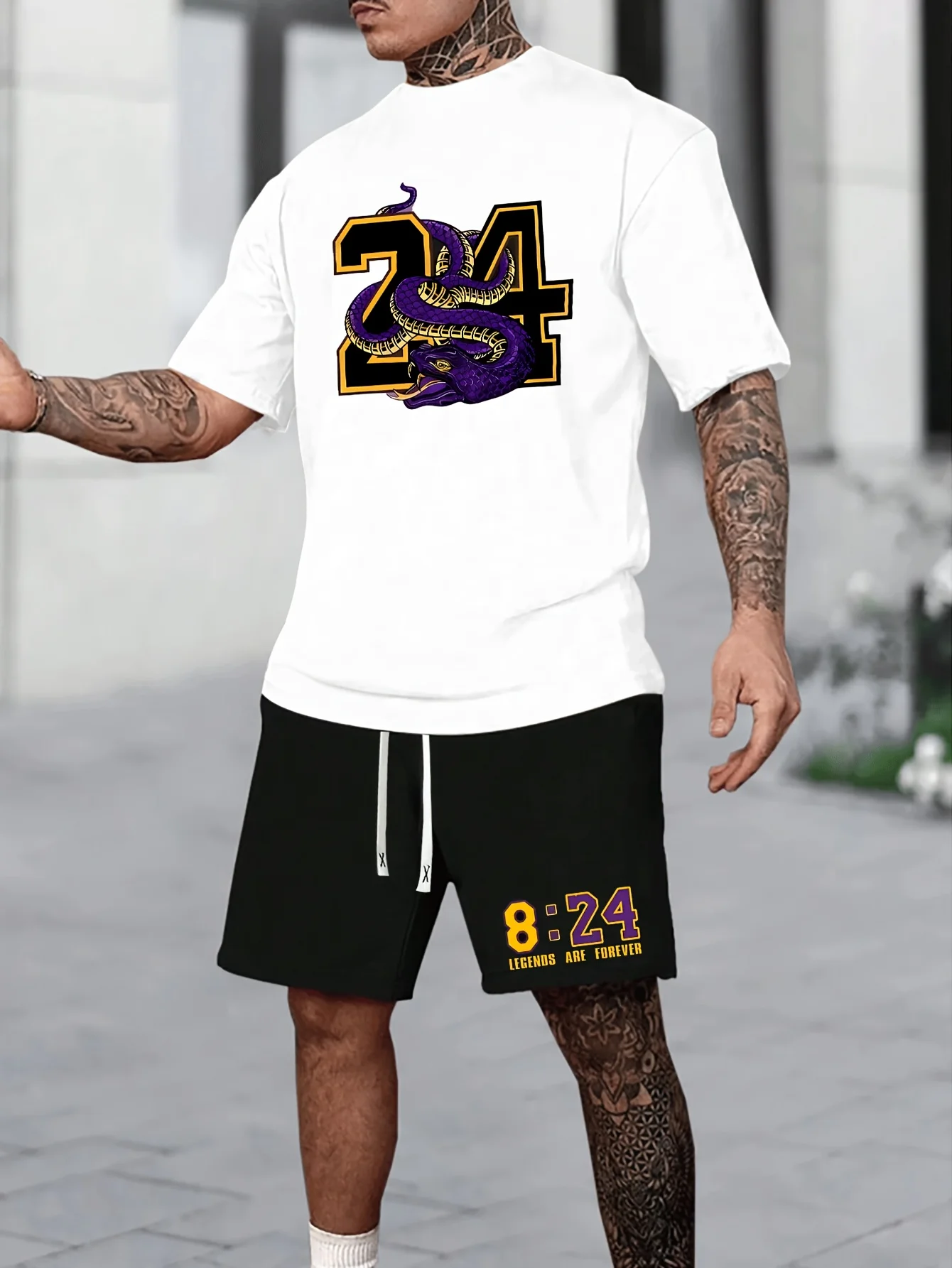 

Men's Sports Short Sleeve Top Shorts Set Plus Size Breathable Basketball Sports Clothing Letter Print T-shirt Shorts 2-piece Set