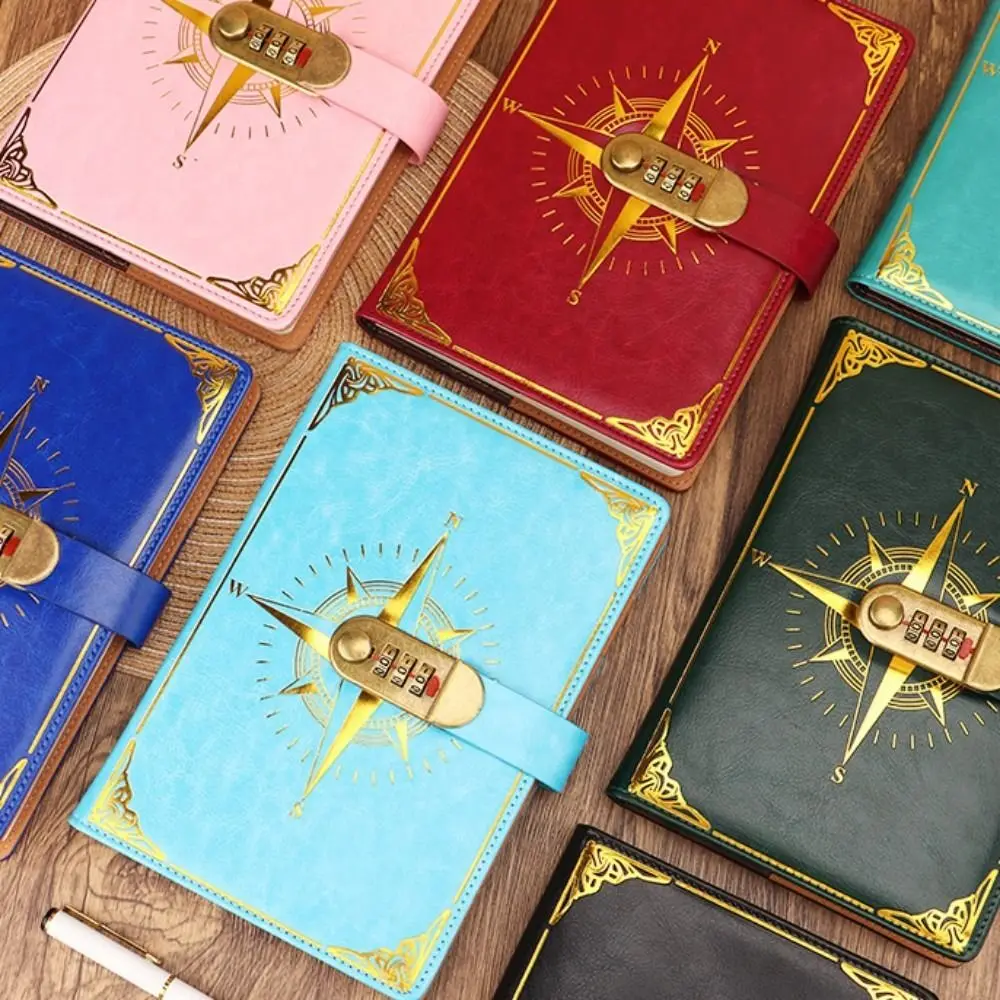 Compass A5 Retro Notebook Diary Thickened Password Lock Notebook Ledger Handbook Vintage Codebook Office