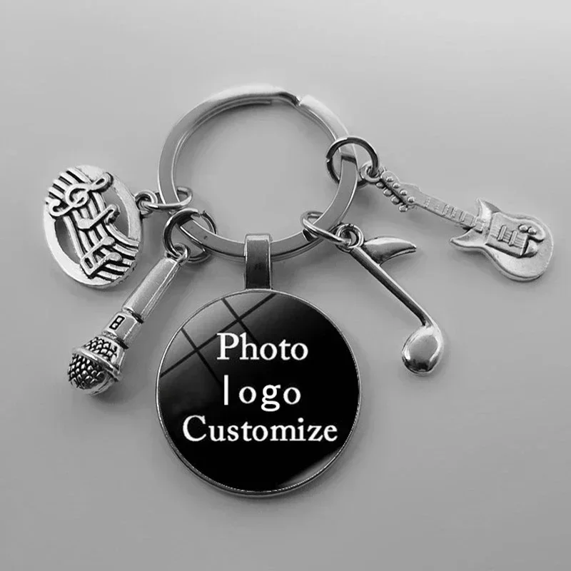 DIY custom music teacher glass keychain pianist gift music microphone accordion guitar jewelry becomes your favorite souvenir