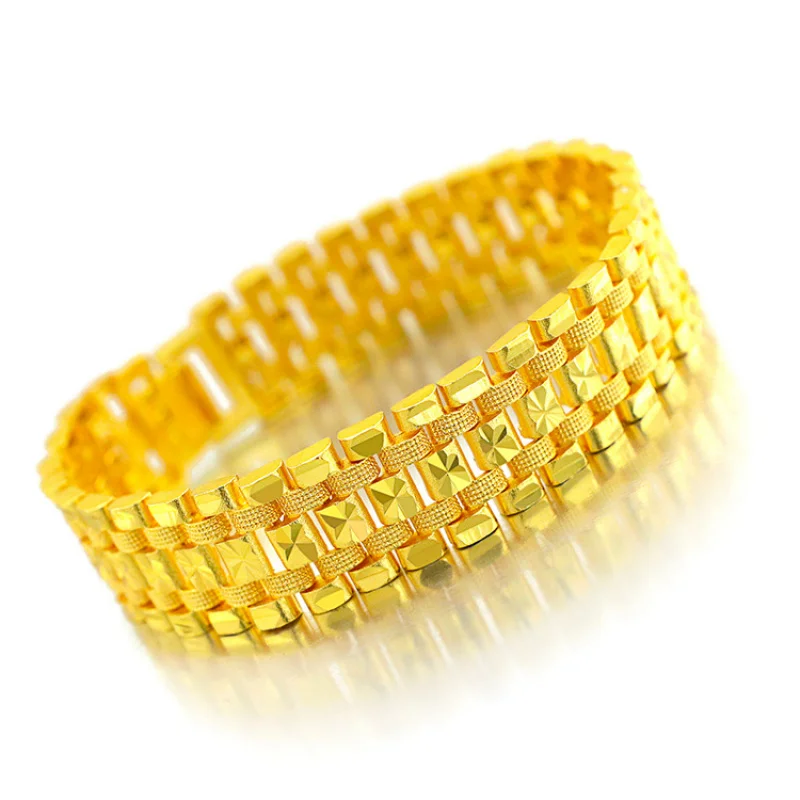 Luxury 100% Real 24K Gold Fashionable Men'S Watch Band Bold Statement Wristband Replacement Strap For Men'S Watches