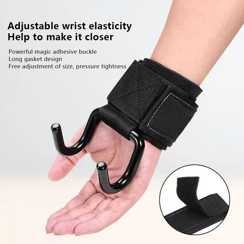 2 Crochets de levage de poids avec sangles de poignet, sangles de maintien pour barre, sangles de poignet pour la gym, sangles de levage de poids, crochets de fitness, gants de musculation pour tractions et powerlifting