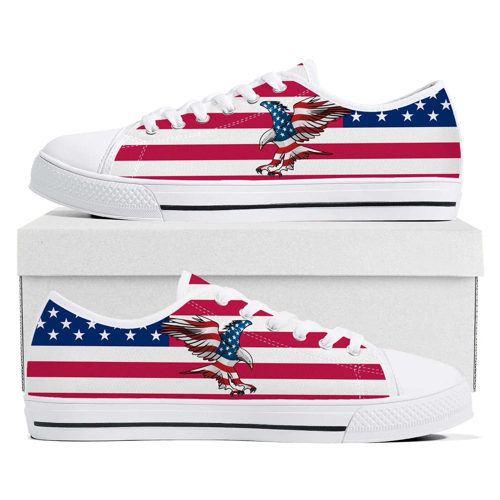 

USA Flag America Red Blue White Art Low Top Quality Sneakers Mens Womens Teenager Canvas Sneaker Casual Couple Shoes Custom Shoe