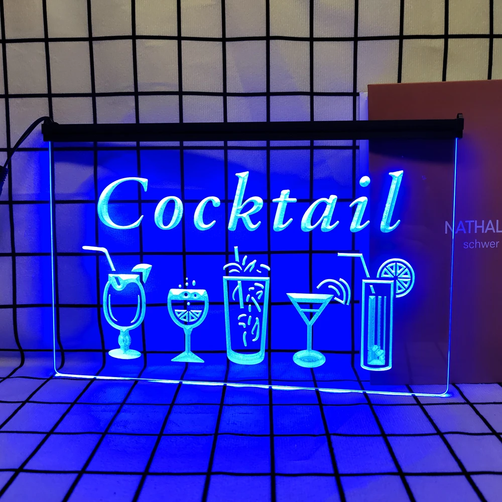 Cocktail-Retro LED Neon Sign Home Decor with Vintage Plaques and Posters for Room Office Farmhouse