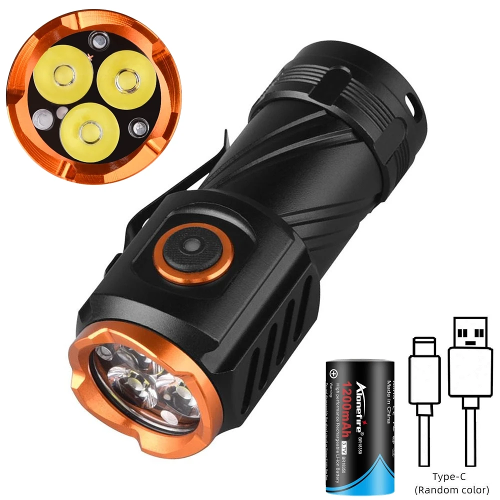 Mini 3x Led High Bright Palm Flashlight Type-C USB Rechargeable 18350 Portable Backpack Pocket Torch Home Work Hiking Lamp