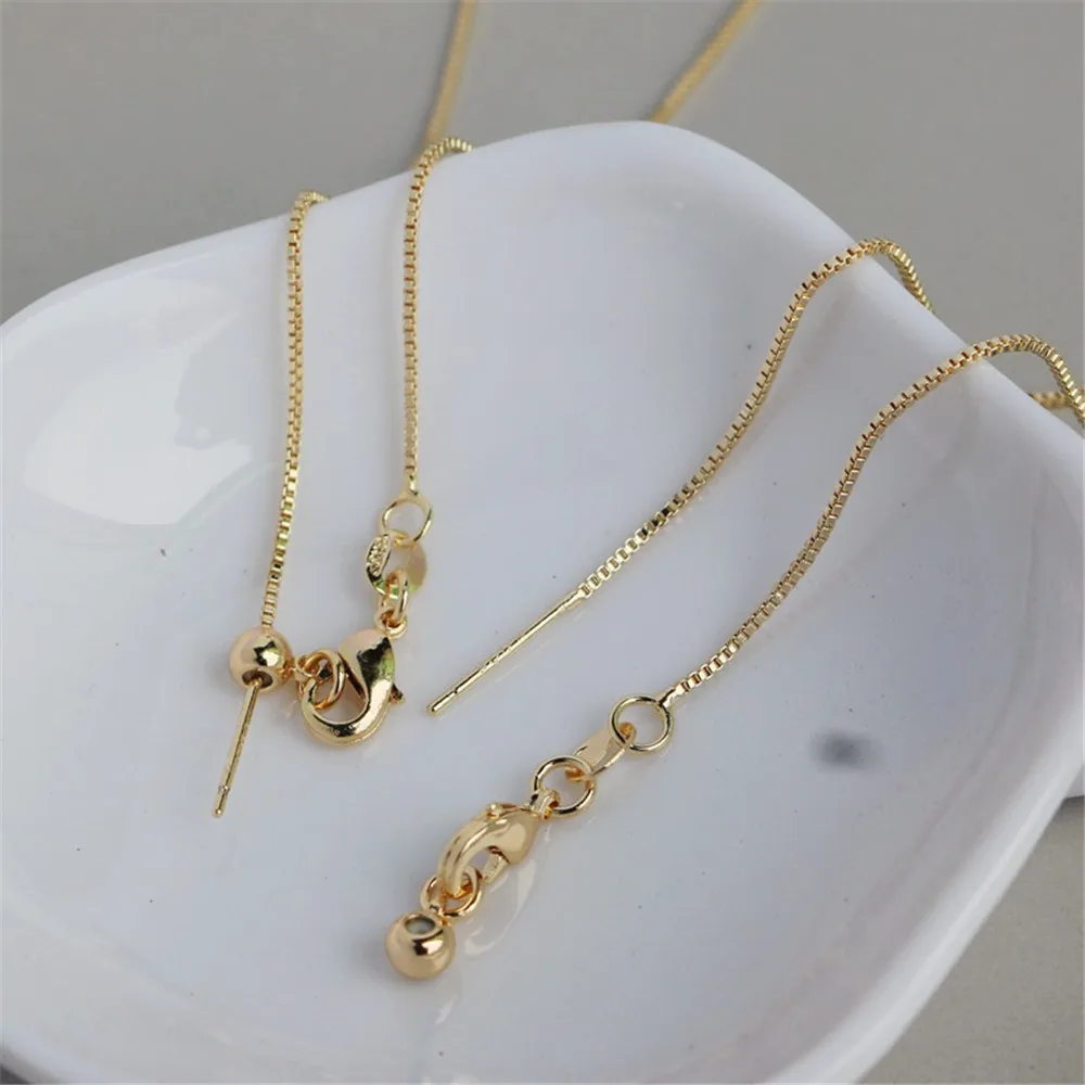 14K Gold Needle Universal Necklace, 46cm Box Chain, 1.0 Thin Chain Adjustment, Telescopic Bracelet, 21cm, DIY