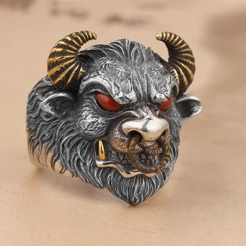 Vintage Bull Devil Rings for Men Women Chinese Mythical Animal Ring Hip Hop Rock Jewelry Gift Resizable