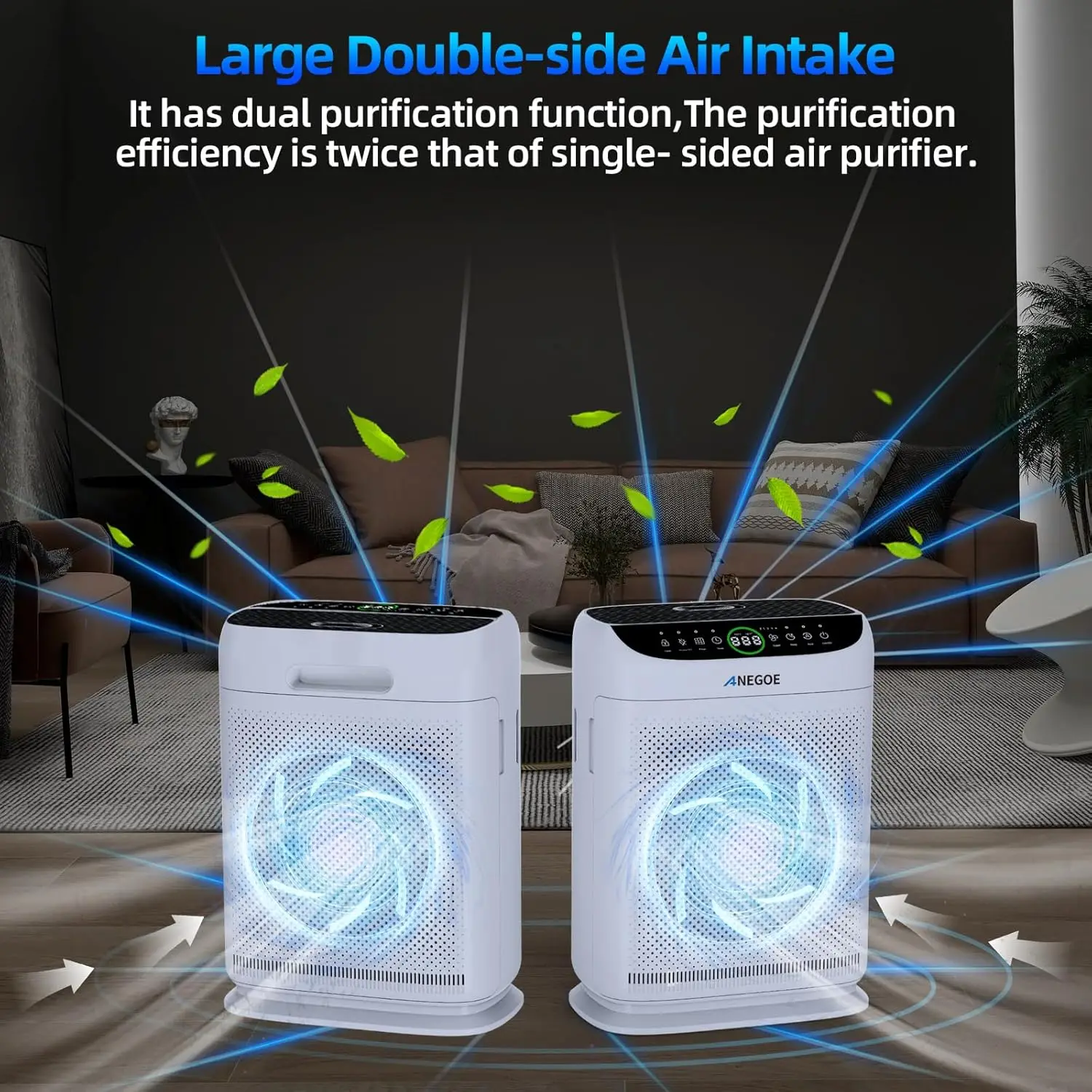 Large Room Air Purifier for Pets and Dust, HEPA Filter with Remote Control, Washable Pre-Filters, Covers 2500 Sq Ft